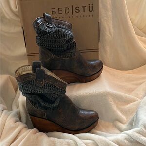 BED|STU Brown and Gray Ankle Boots with Wedge Heel